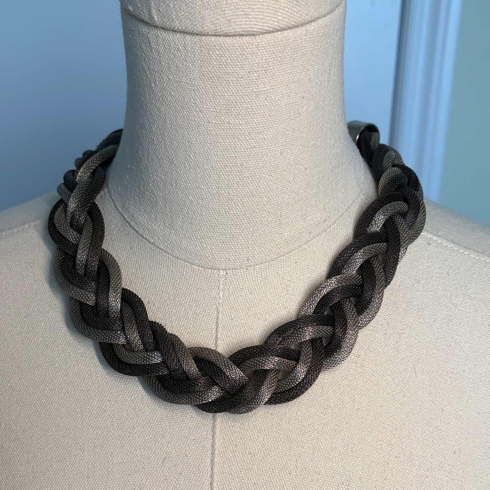 Braided Black and Gray Statement Necklace